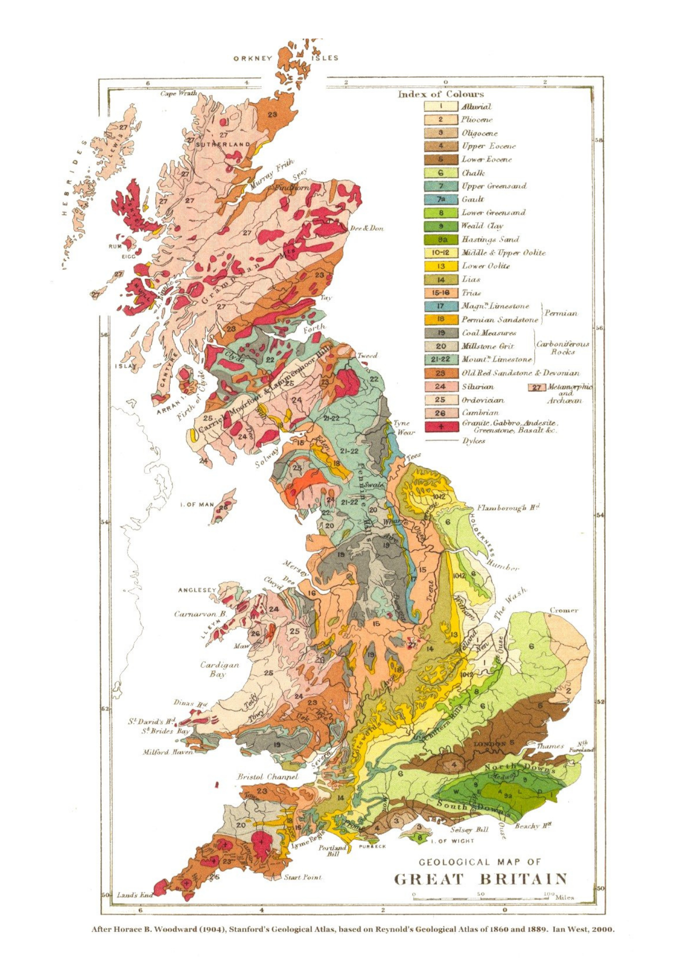 Vintage Geographical Map of Great Britain Print
