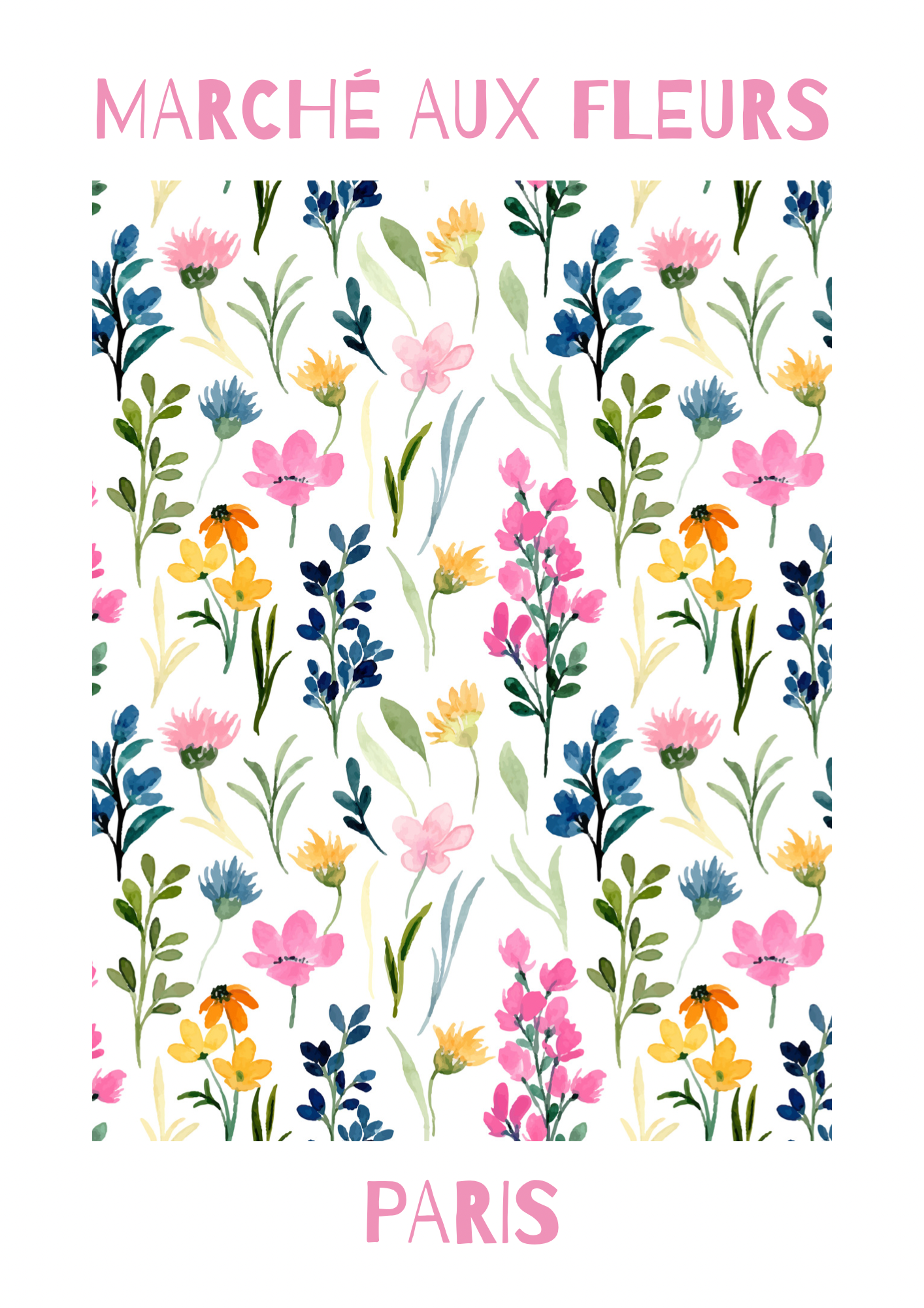 Flower Market, Marché aux Fleurs, Vintage Print,