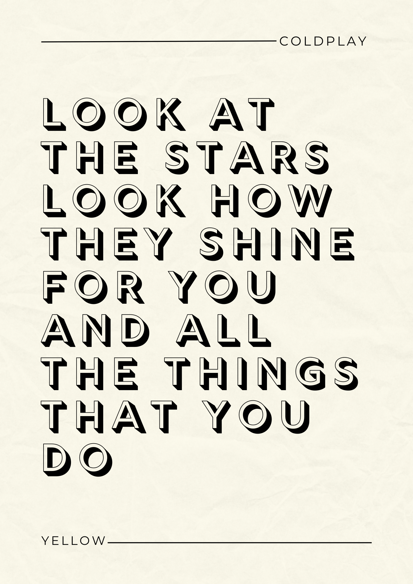 Coldplay, Yellow Lyric Print