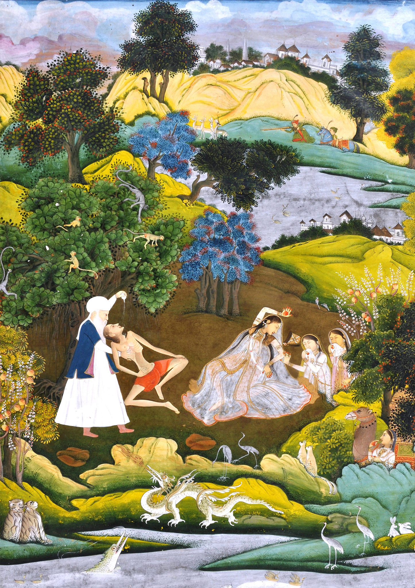 Fainted Laila and Majnun Print, Nizami Khamsa