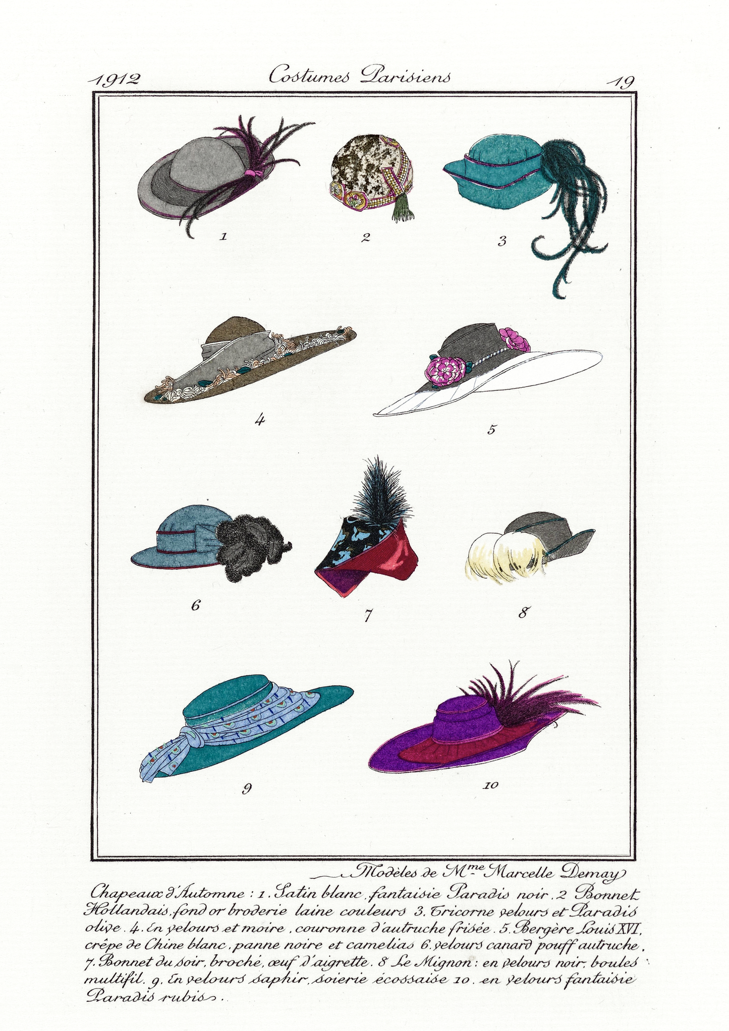 Vintage Parisian Hats 1912 Print