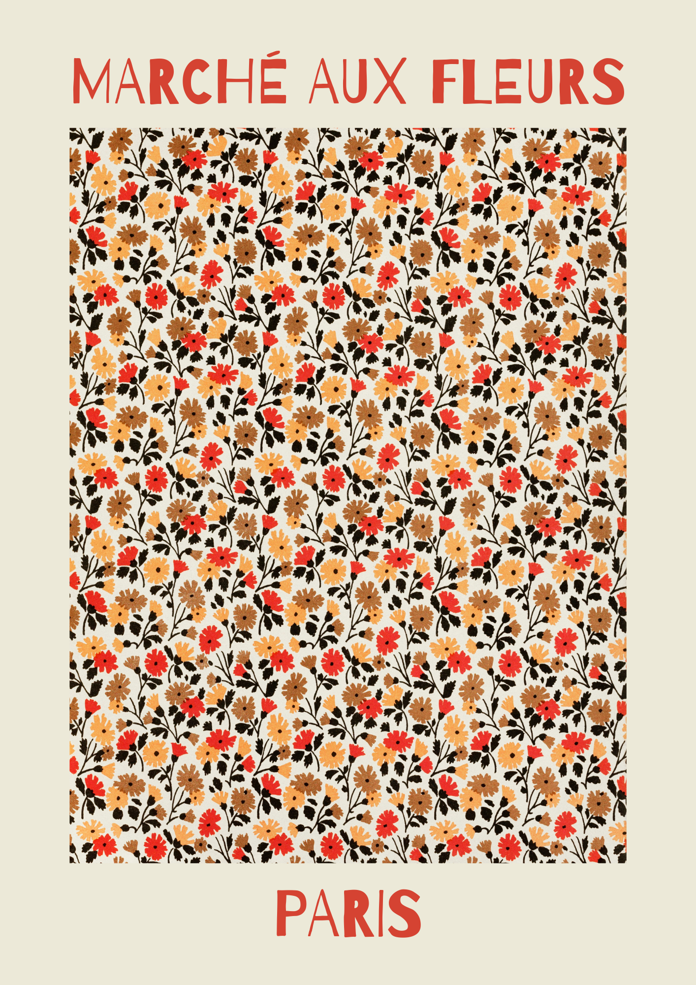 Flower Market, Marché aux Fleurs, Vintage Print