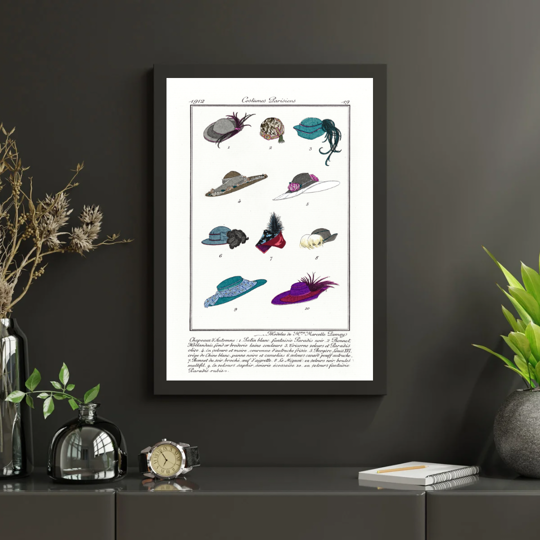 Vintage Parisian Hats 1912 Print