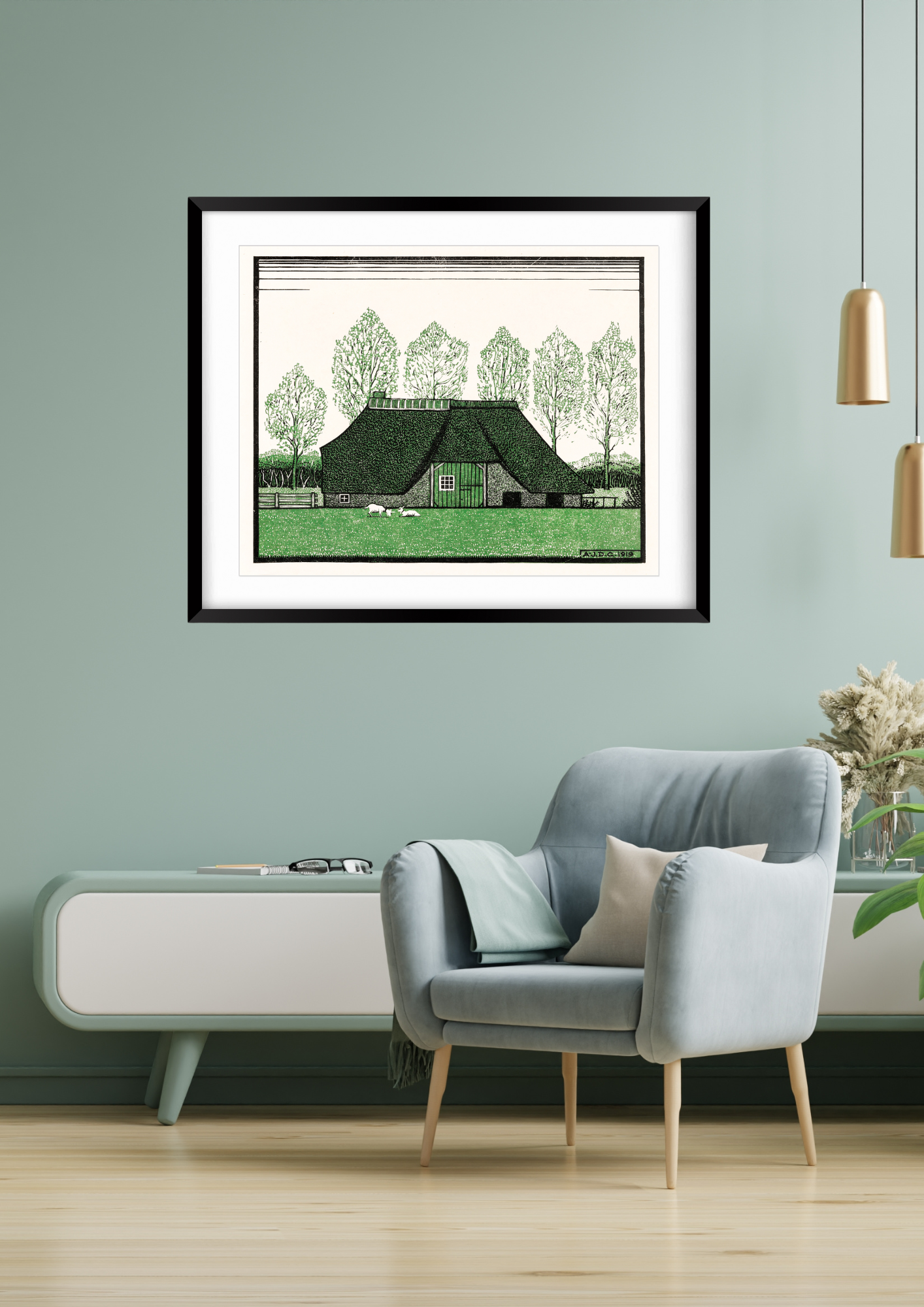 Farmhouse with Thatched Roof Print, Julie de Graag