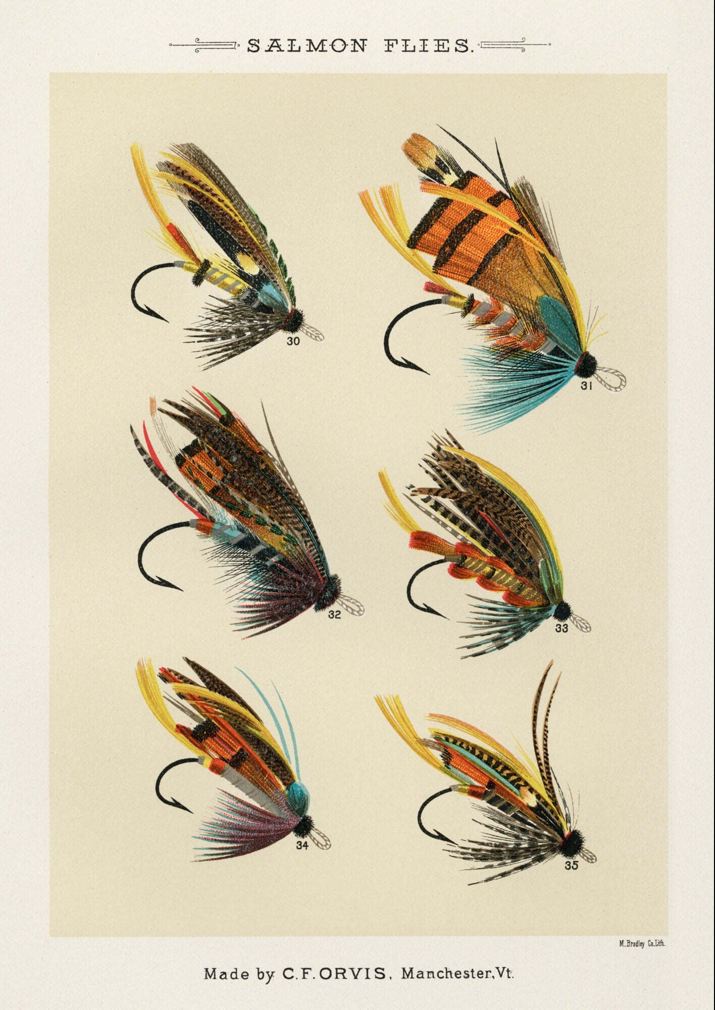 Vintage Salmon Flies Print: Fishing Wall Art (A4/A3)