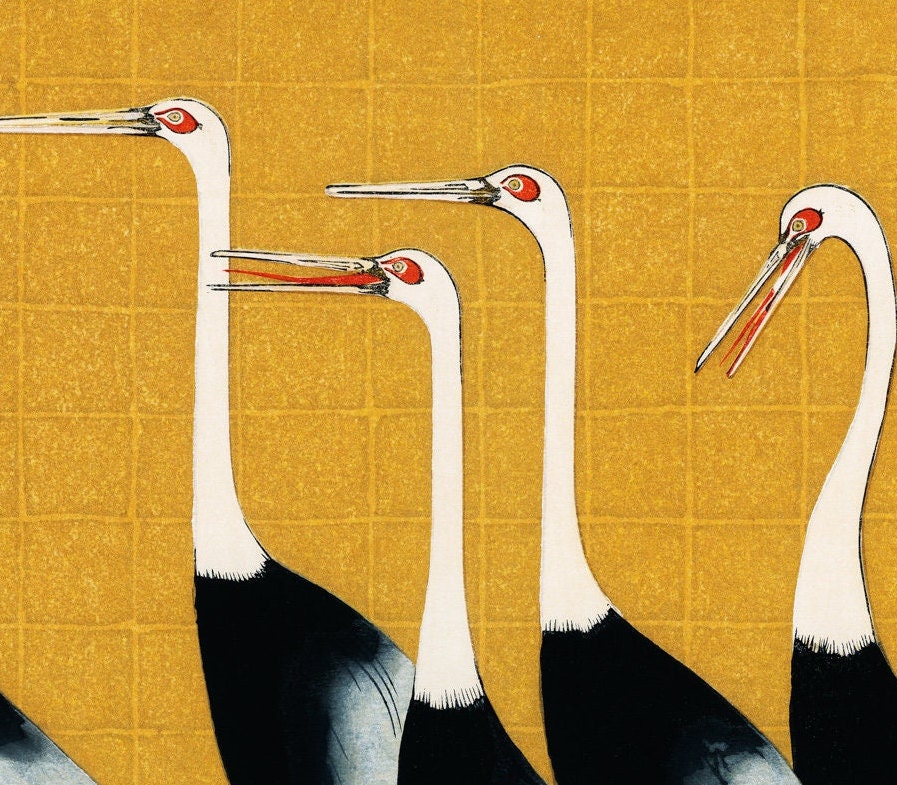 Ogata Korin Red Crown Cranes Print: Vintage Japanese Art
