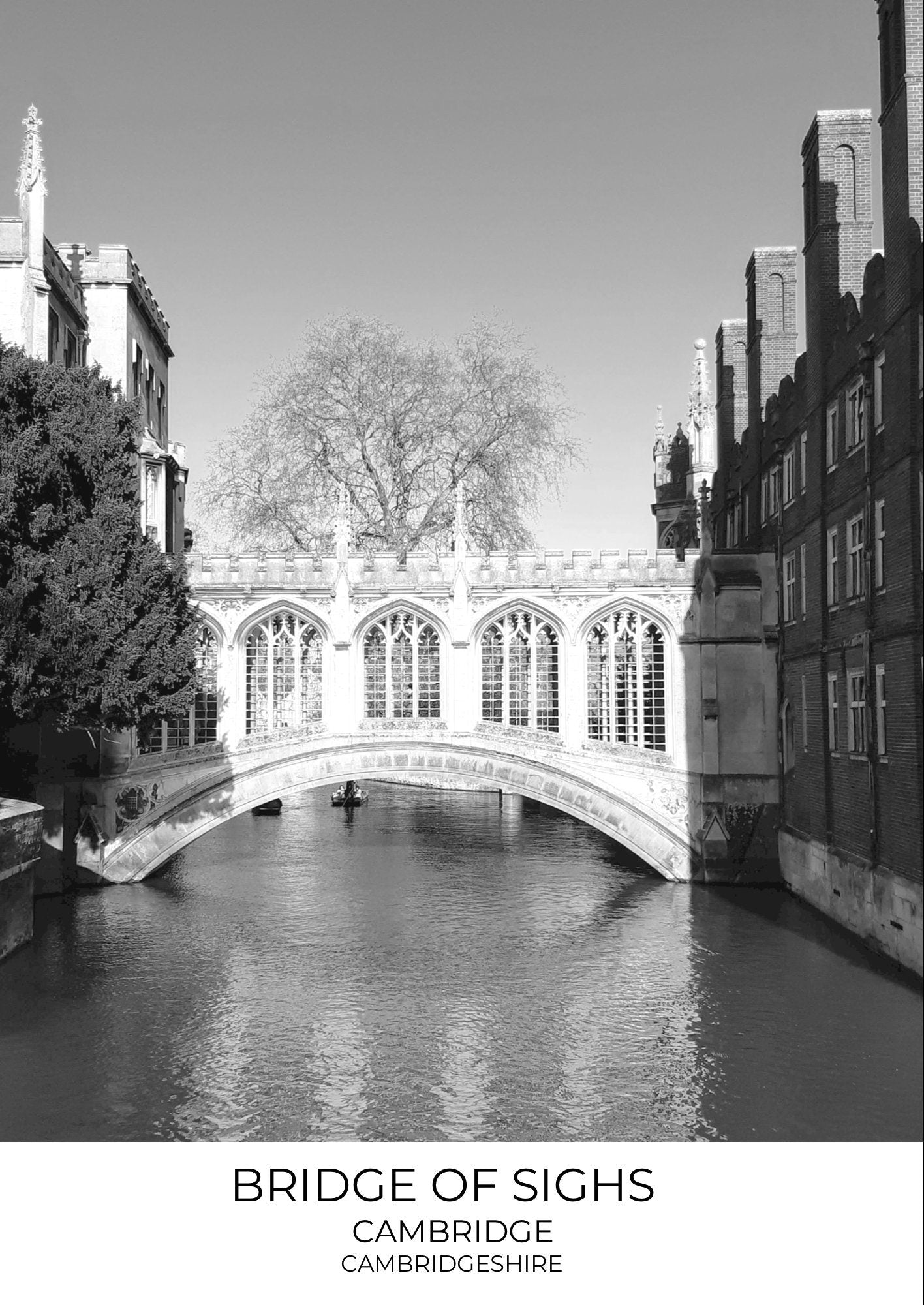 Bridge of Sighs, Cambridge: Black and White Photography Print