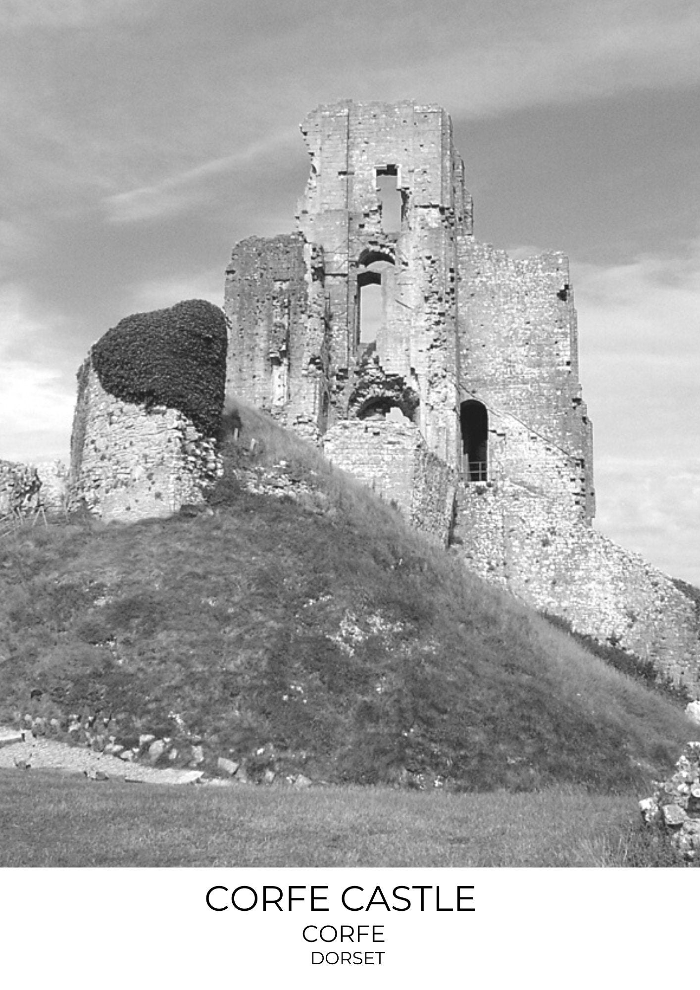 Corfe Castle Print: Dorset Black and White Photography, National Trust Wall Art