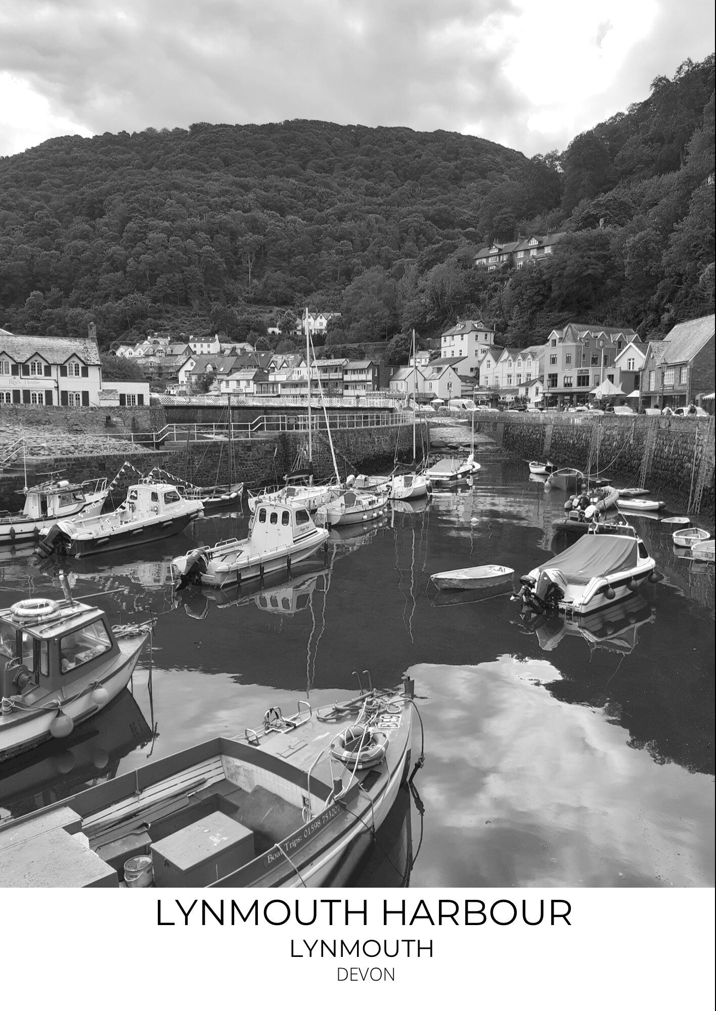 Lynmouth Harbour Print: Devon Black and White Photography