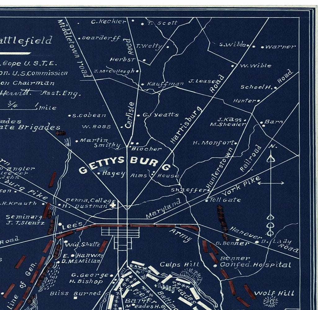 Gettysburg Battlefield Map Print: American Civil War Vintage Poster