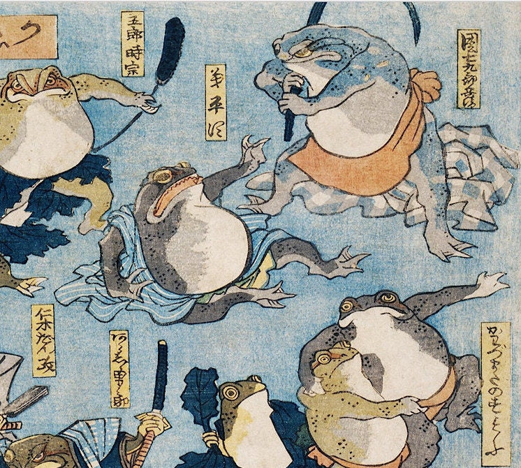 Japanese Frog Print: Vintage Oriental Art Poster
