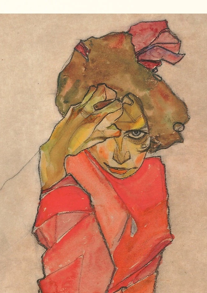 Egon Schiele Print: Woman in Orange Dress, Expressionism Art