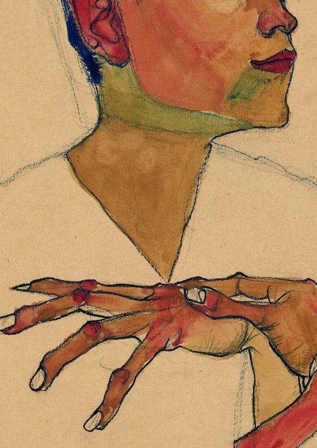 Egon Schiele Self Portrait Print: Expressionism Art, Blue Hair
