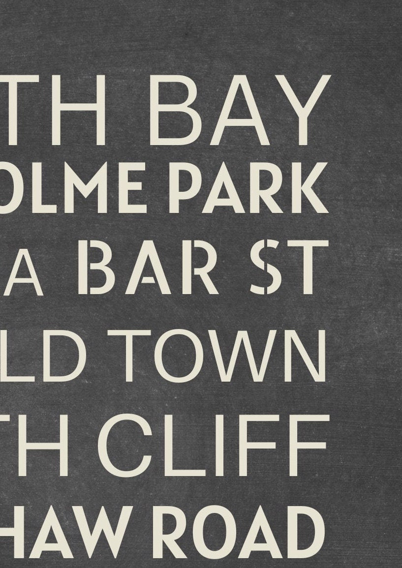Scarborough Typography Print: Road Names, Seaside Art