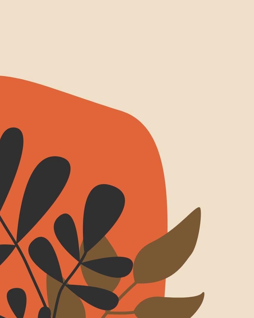 Abstract Botanical Wall Print: Beige, Orange & Blue Boho Decor