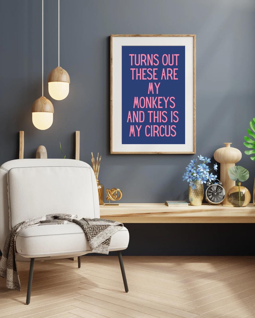 Turns Out These Are My Monkeys Print, Pink and Orange Hallway Art