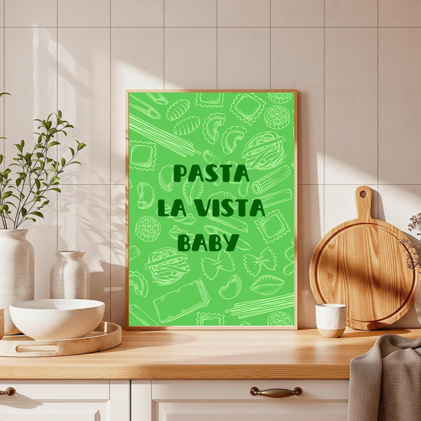Pasta La Vista Baby Print: Retro Kitchen Wall Art