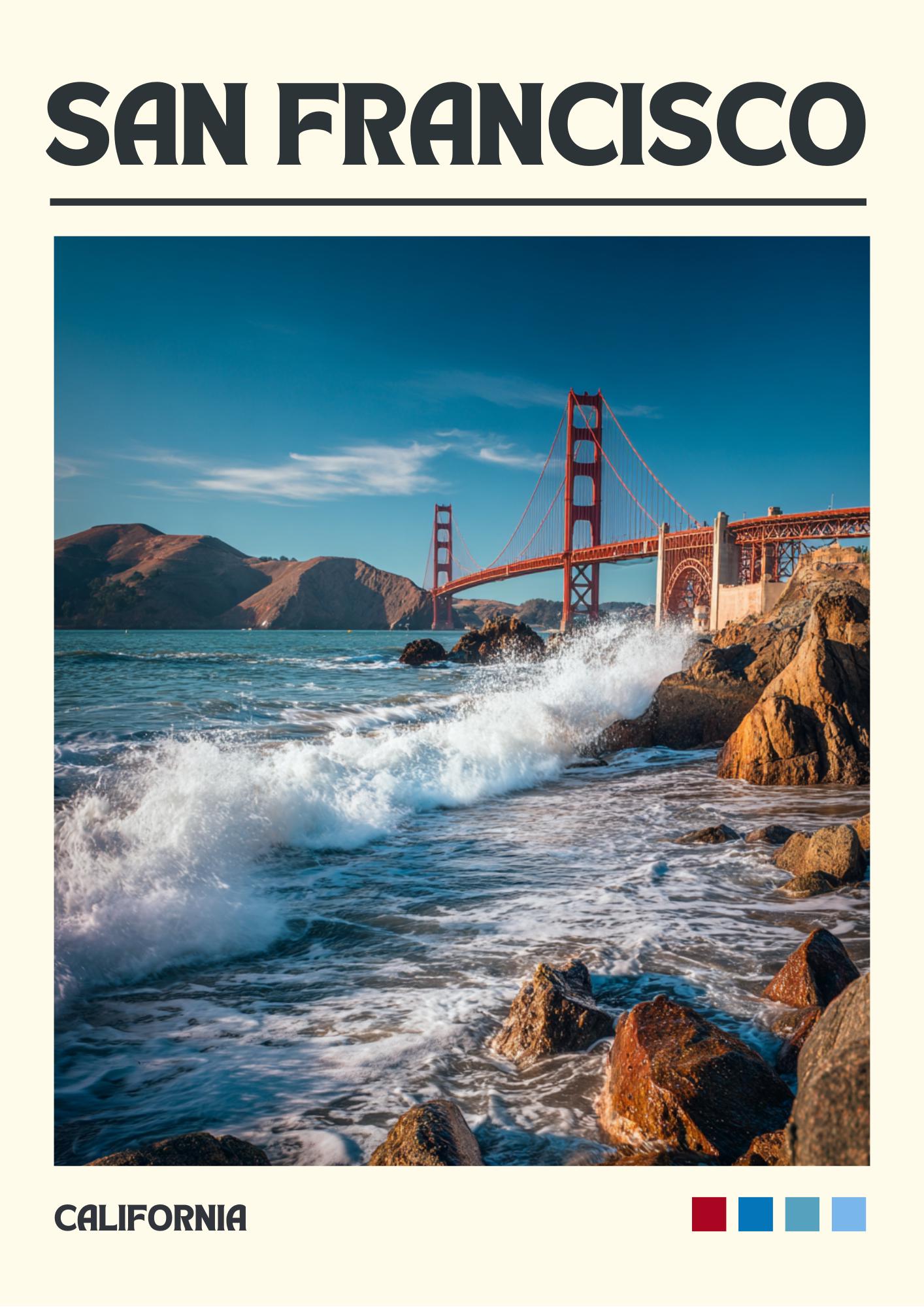 San Francisco Art Print, Golden Gate Bridge Travel Poster
