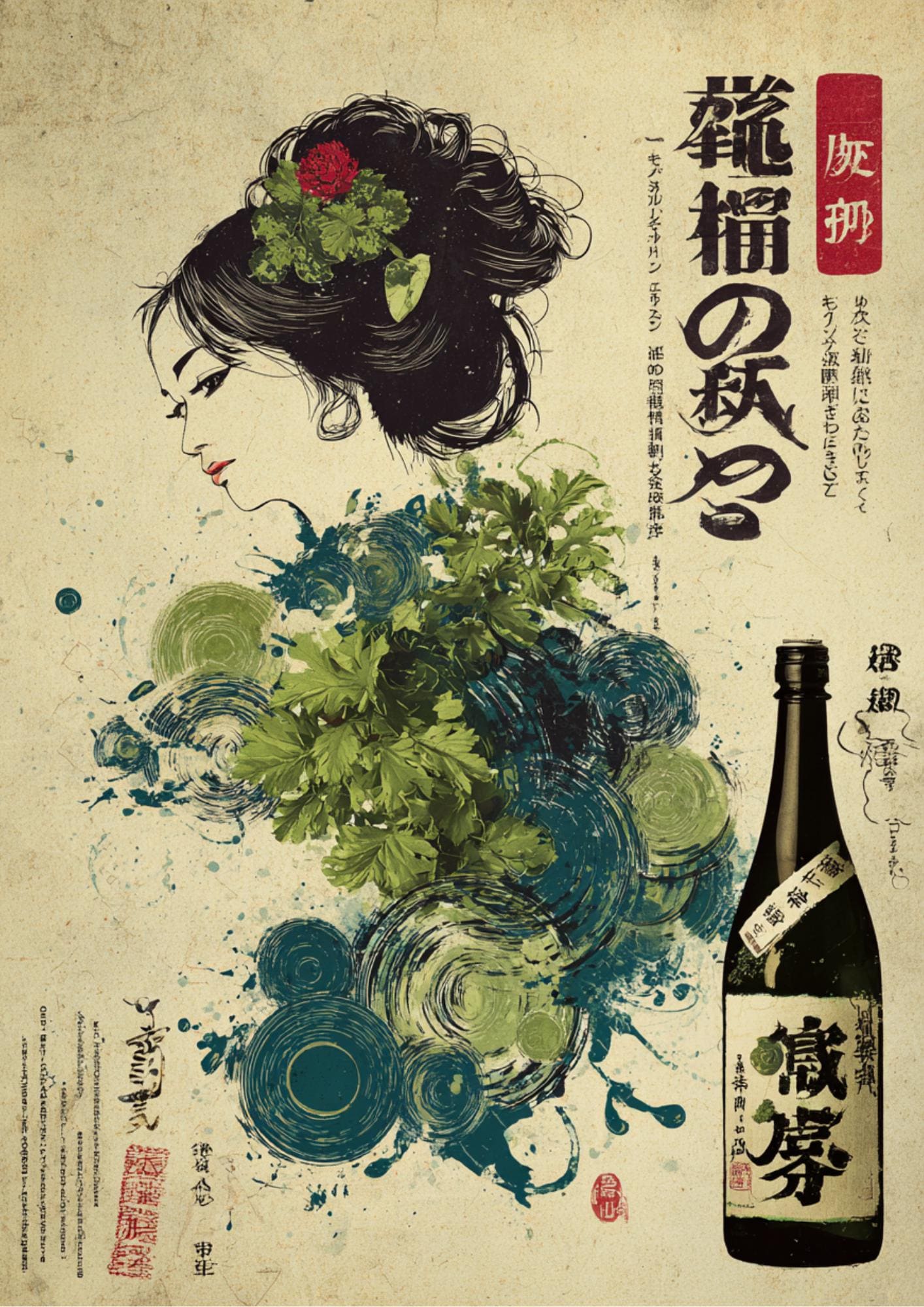 Vintage Japanese Sake Print: Kitchen Wall Art, Japanese