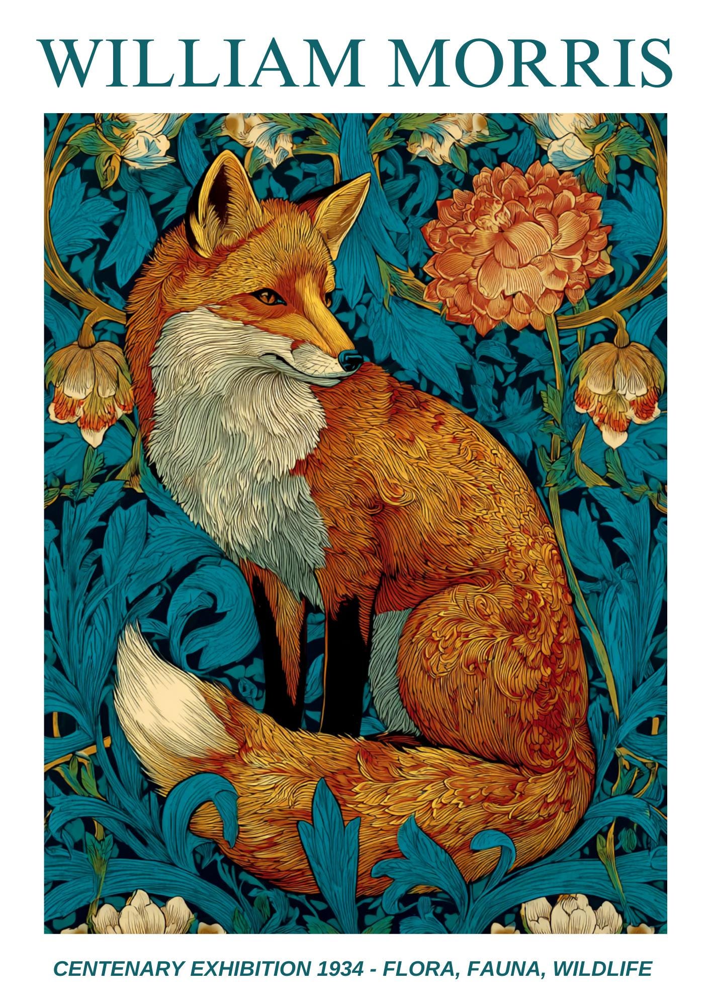 William Morris Floral, Fauna, Wildlife Print: Art Nouveau Home Decor, Fox