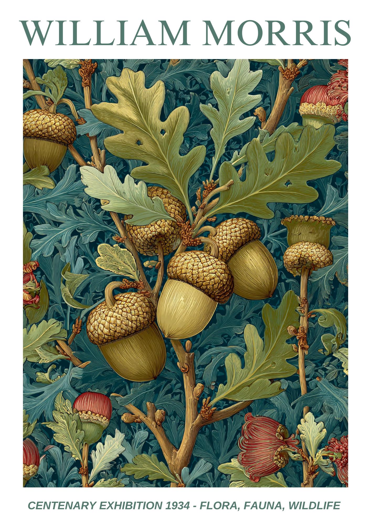 William Morris Floral, Fauna, Wildlife Print: Art Nouveau Home Decor, Oak Tree