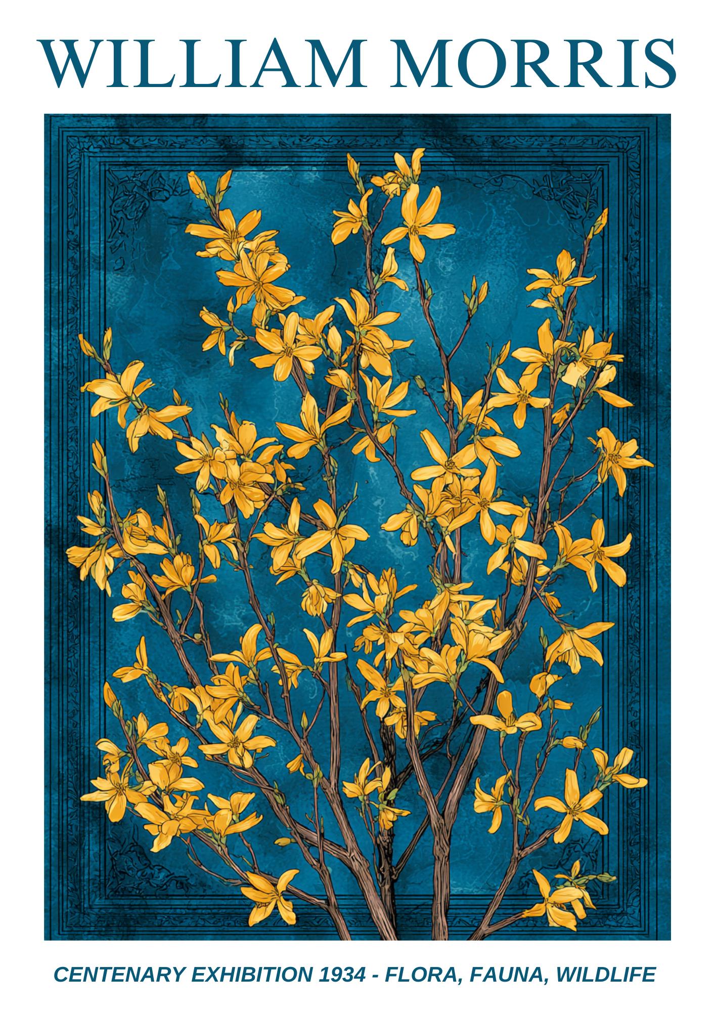 William Morris Floral, Fauna, Wildlife Print: Art Nouveau Home Decor, Forsythia