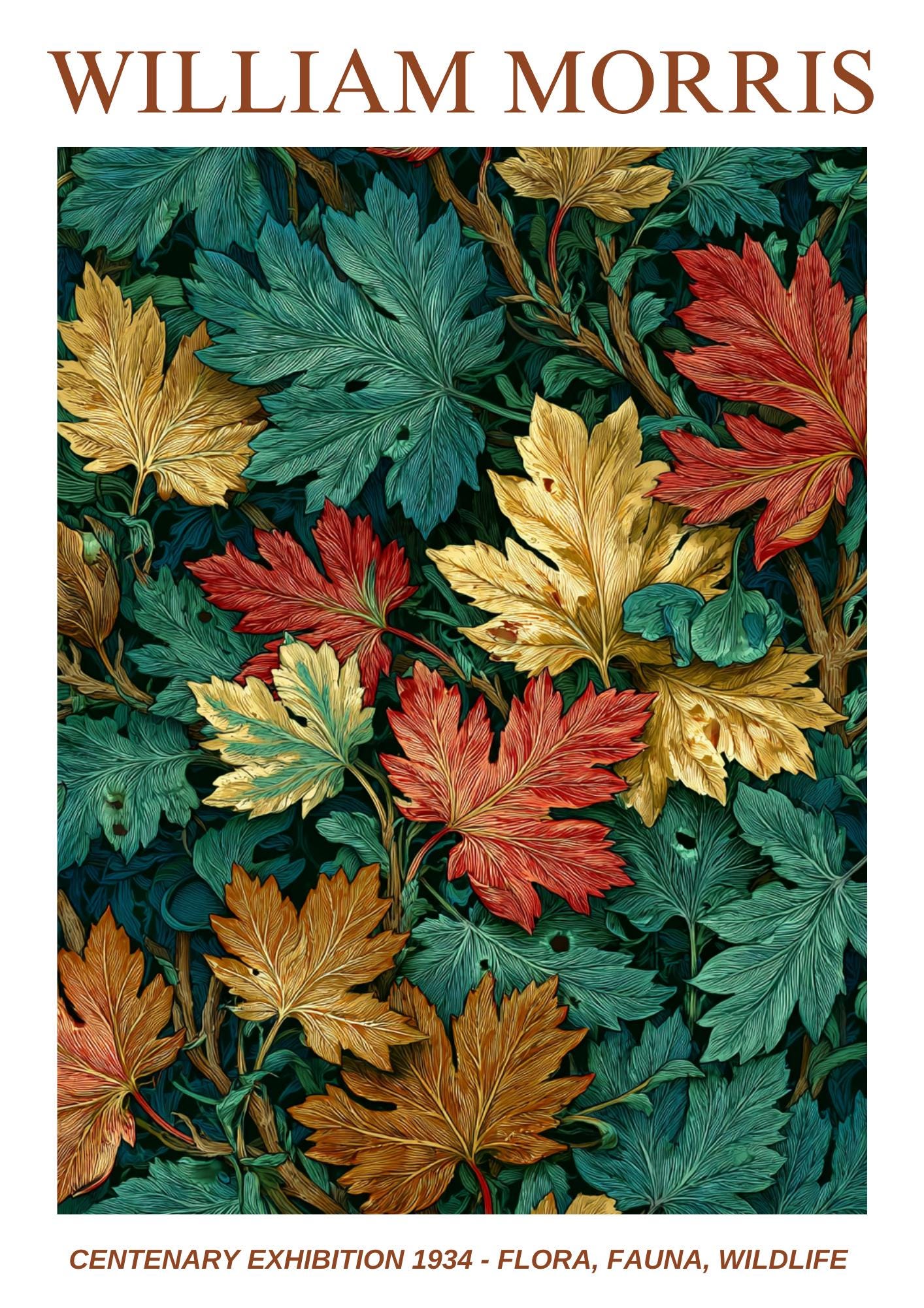 William Morris Floral, Fauna, Wildlife Print: Art Nouveau Home Decor, Maple Leaves