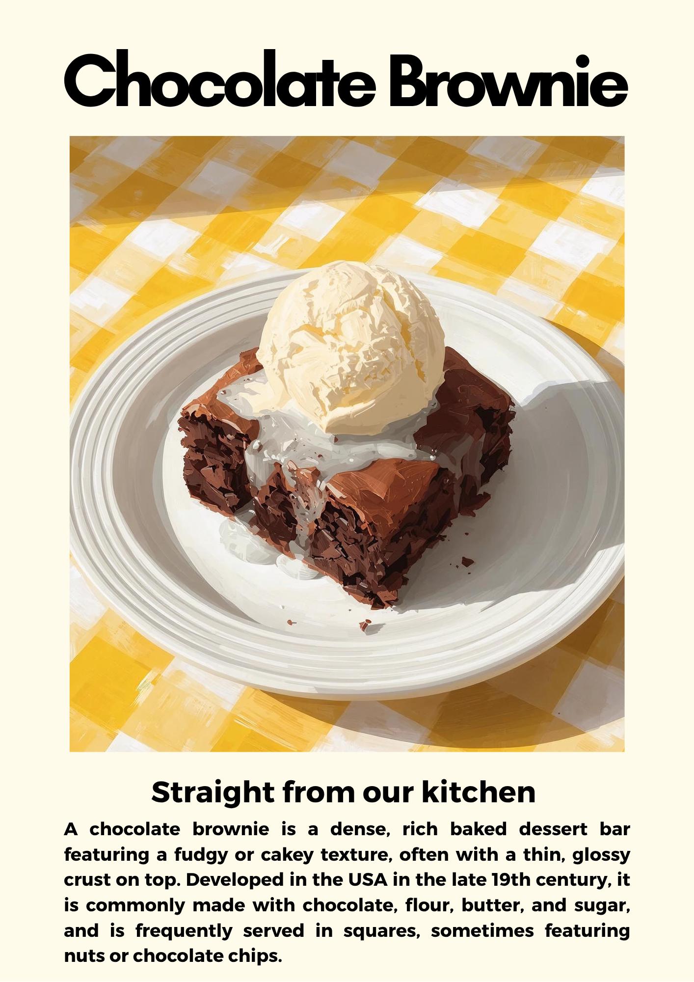 Straight From Our Kitchen Poster: Retro Food Print, Colourful Wall Art, Chocolate Brownie