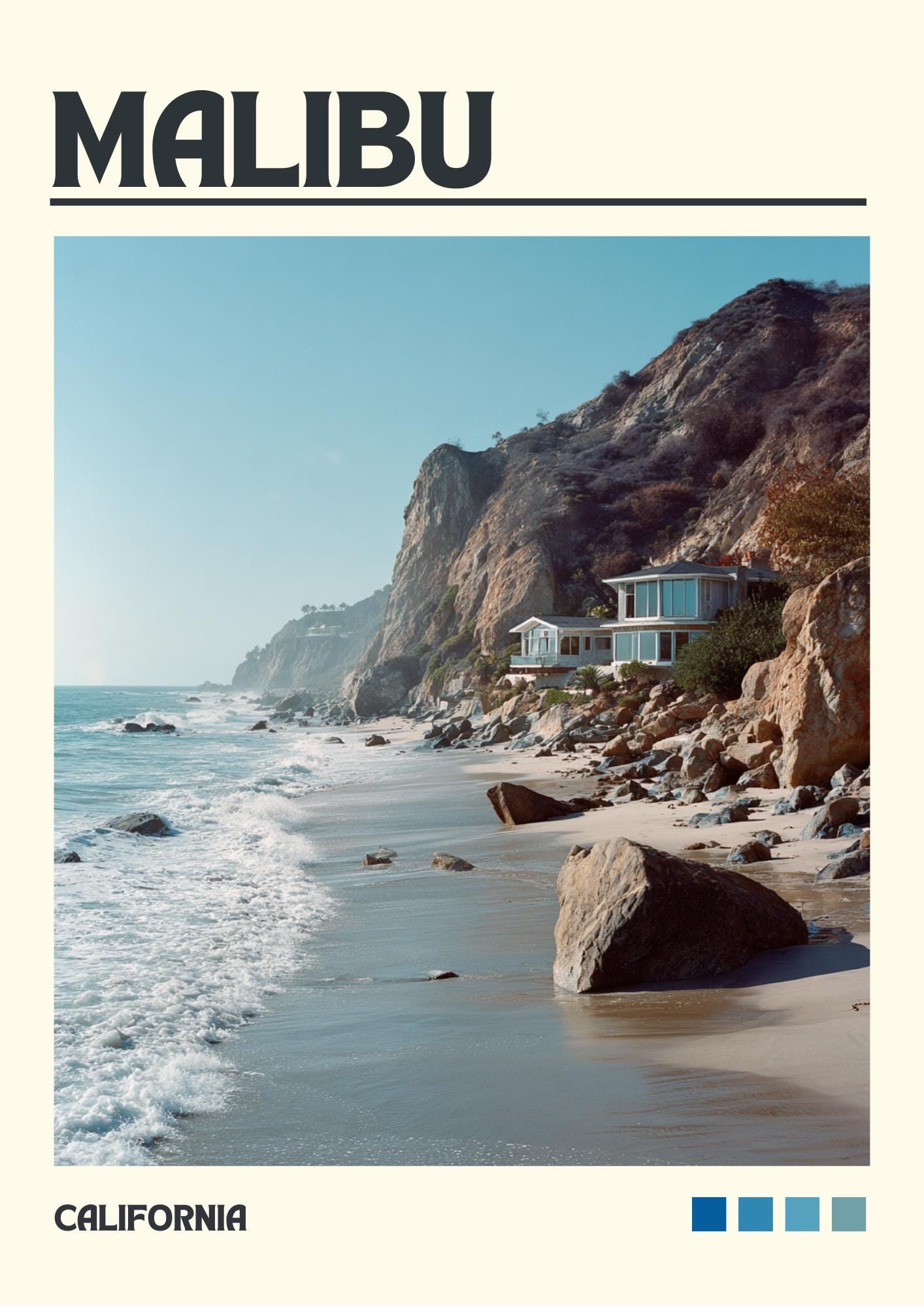Malibu Art Print, California Travel Poster