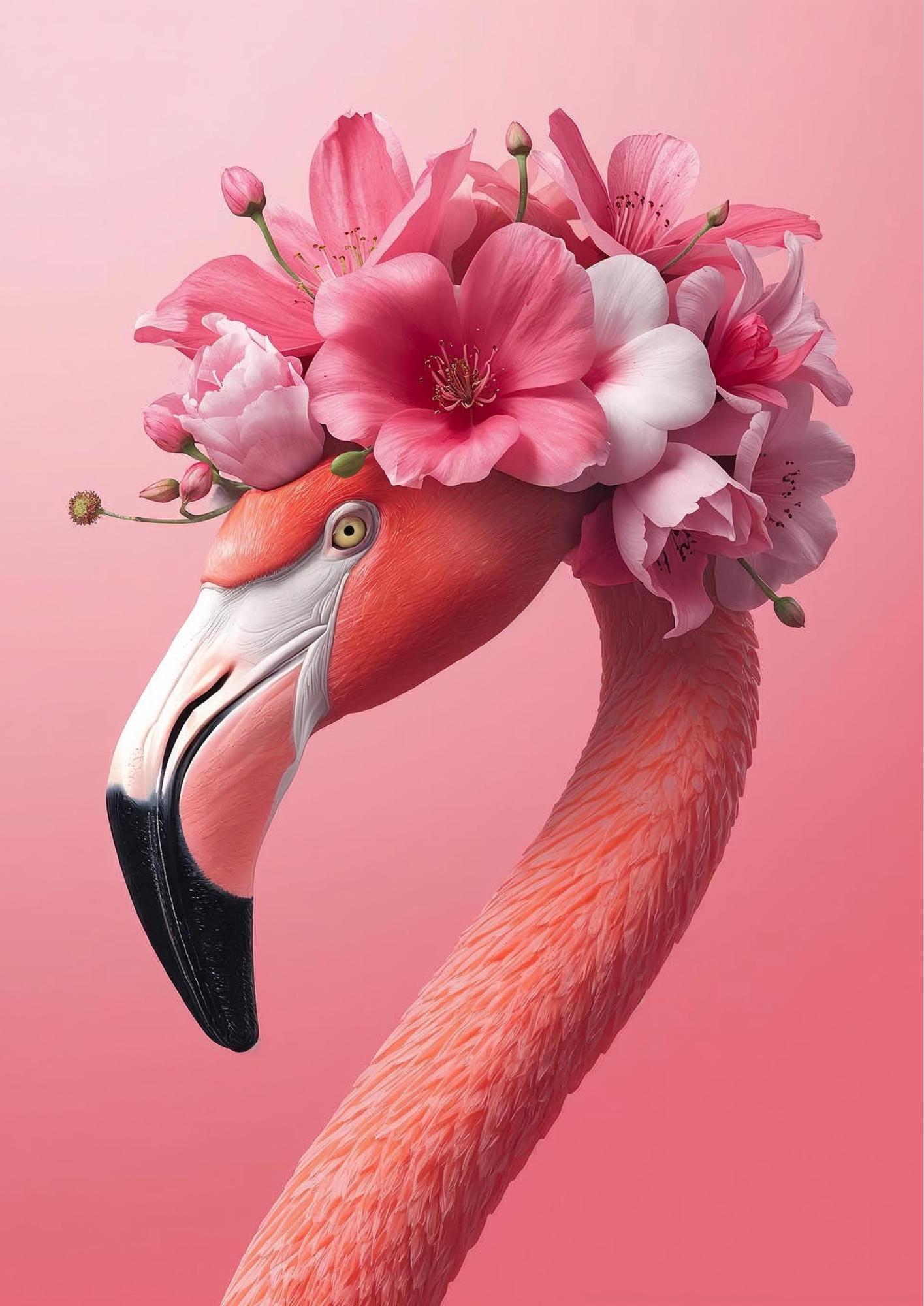 Floral Pink Flamingo Print: Flamingo Wall Art