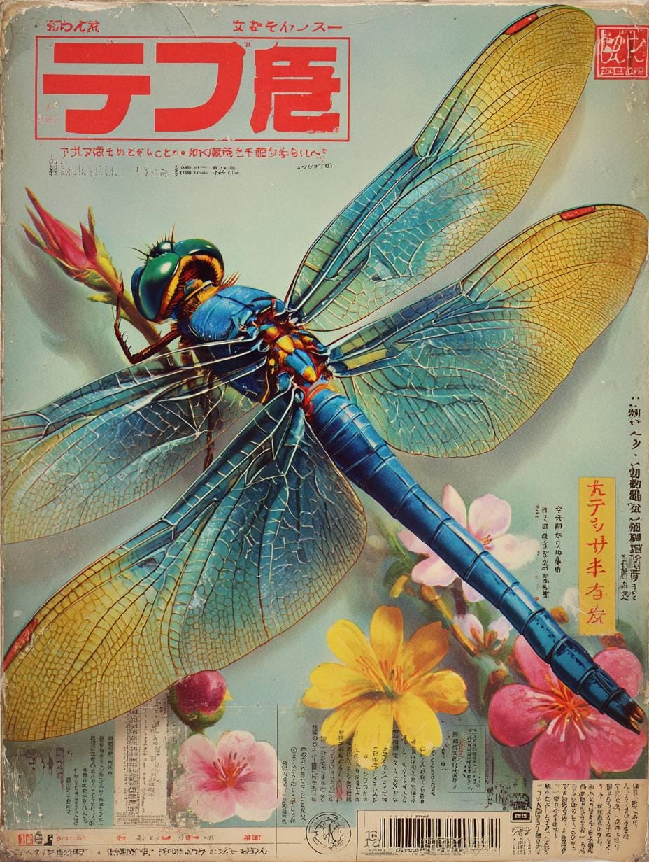 Japanese Dragonfly Print: Vintage Oriental Art Poster