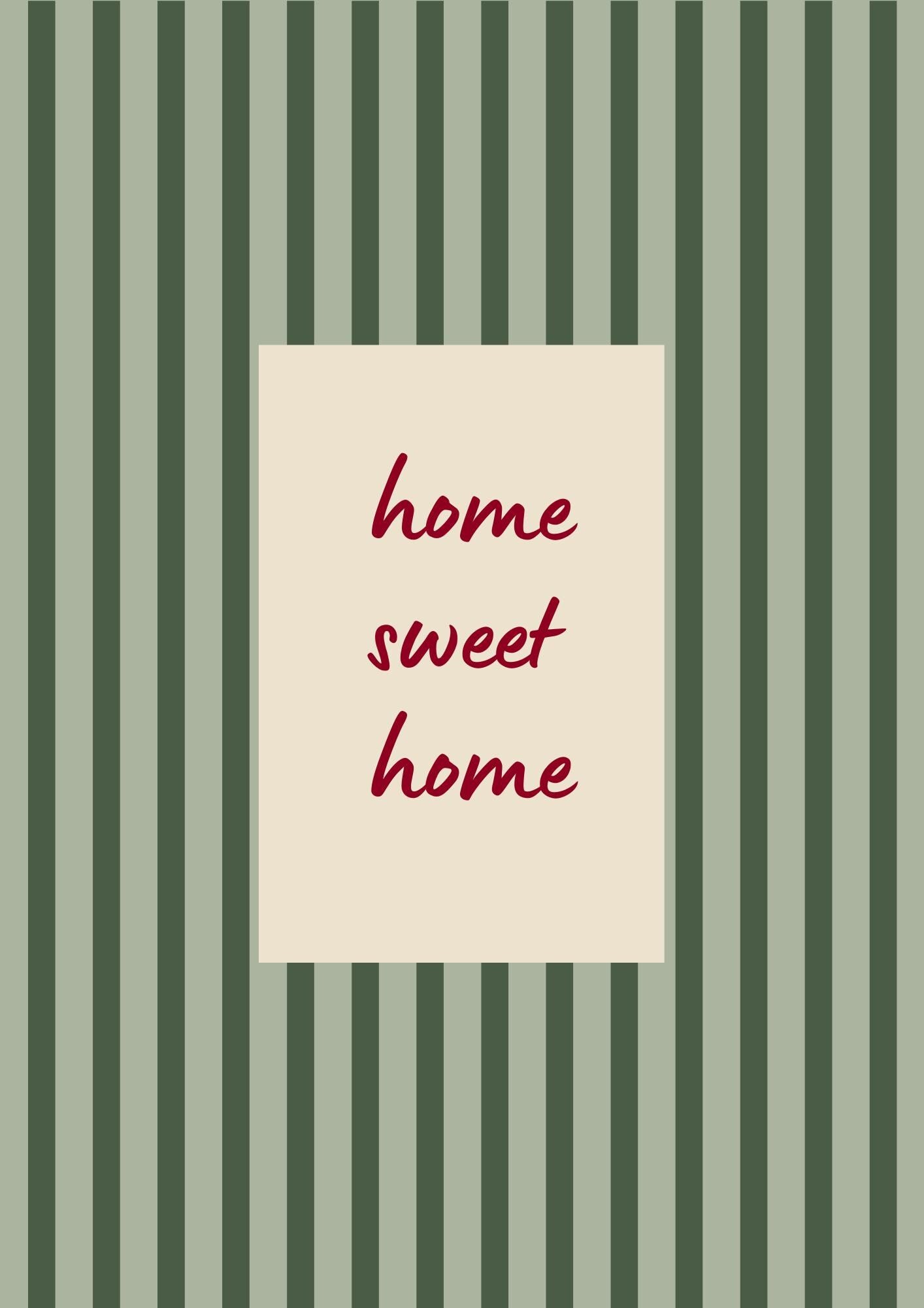 Home Sweet Home Print, Heritage Green Stripe Wall Art, Rustic Cottage Warmth