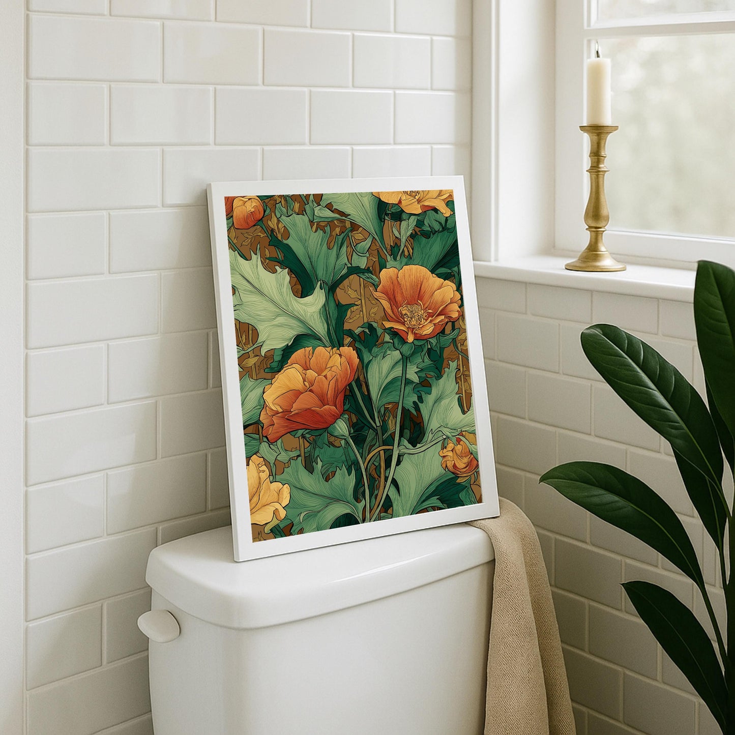 Burnt Orange Lotus Flower Poster: Vintage Floral Wall Art