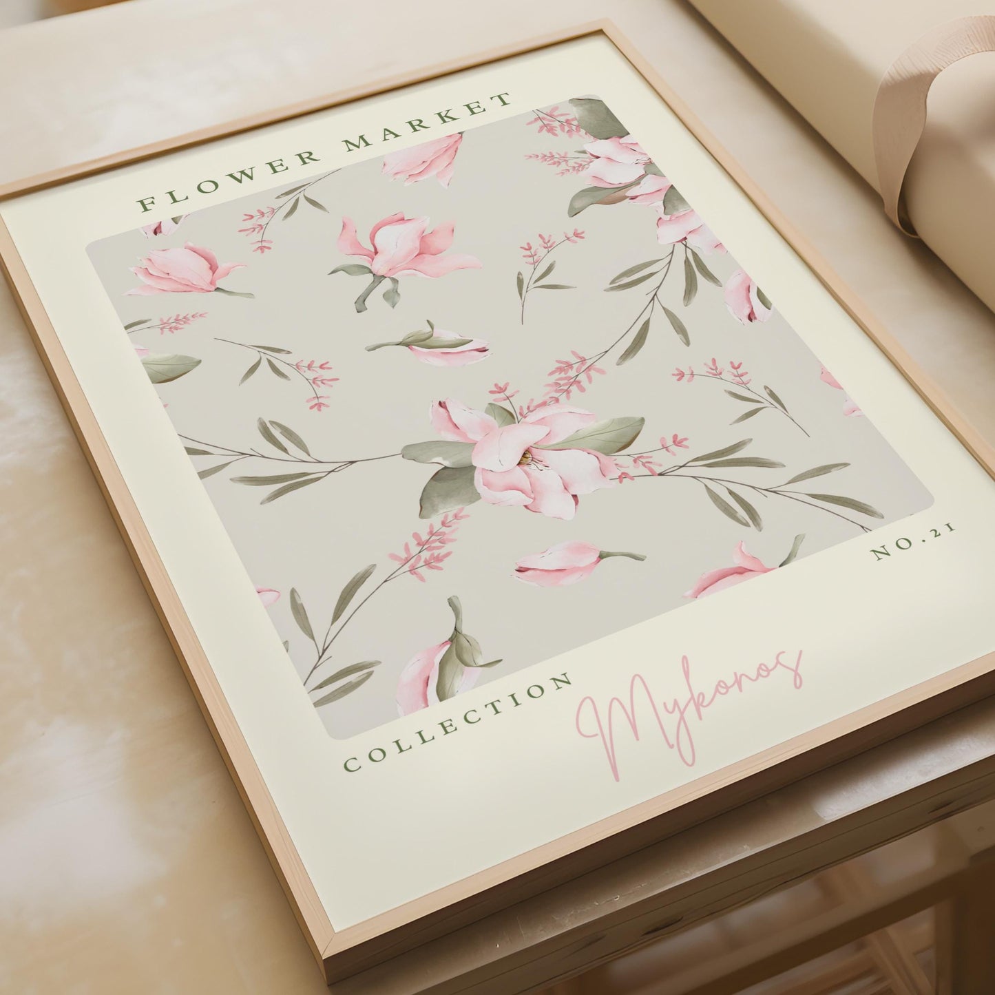 Floral Wall Art Print, Flower Market Collection, Pink Magnolia, Mykonos Style Decor, Botanical