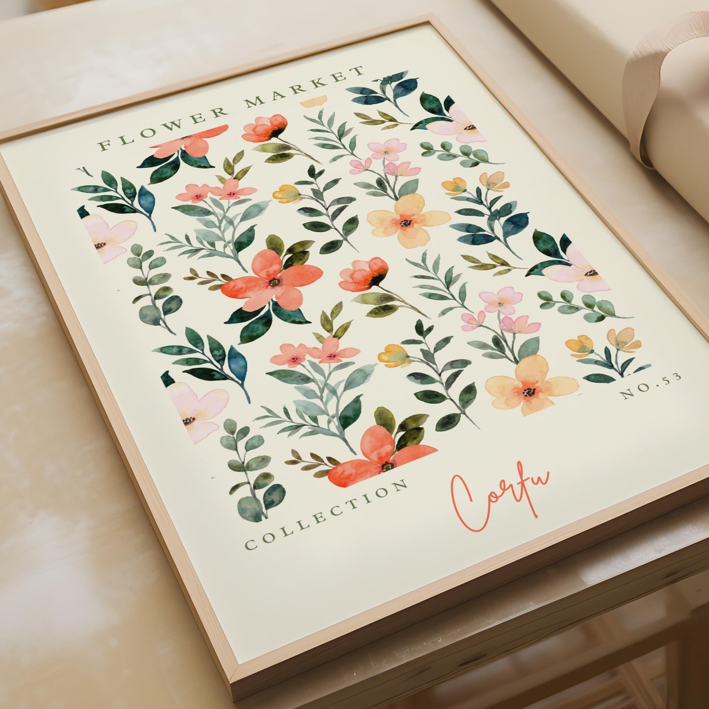 Corfu Flower Market Art Print, Watercolour Floral Poster, Botanical Wall Art, Home Decor