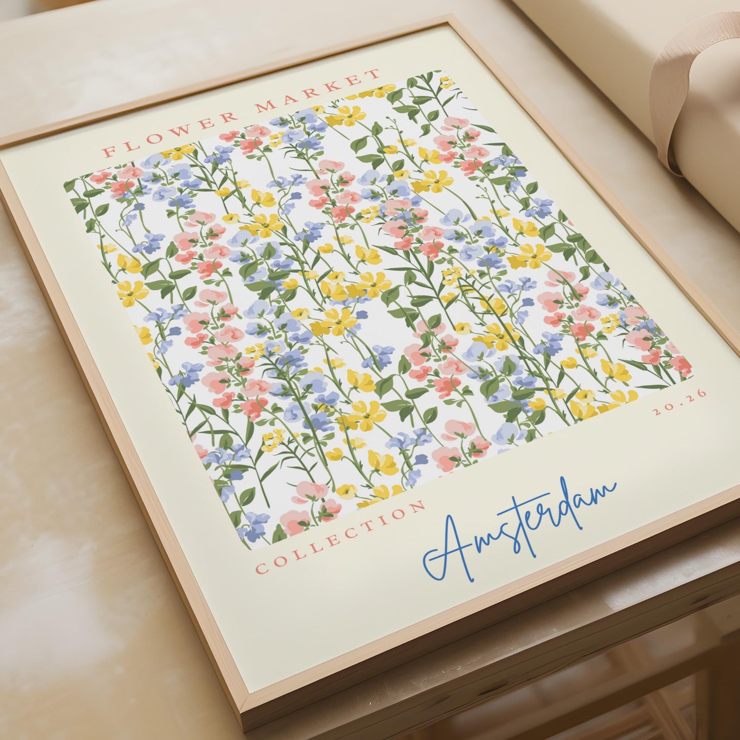 Flower Market Amsterdam Art Print, Botanical Wall Decor, Floral Pattern, Colourful Home Art,