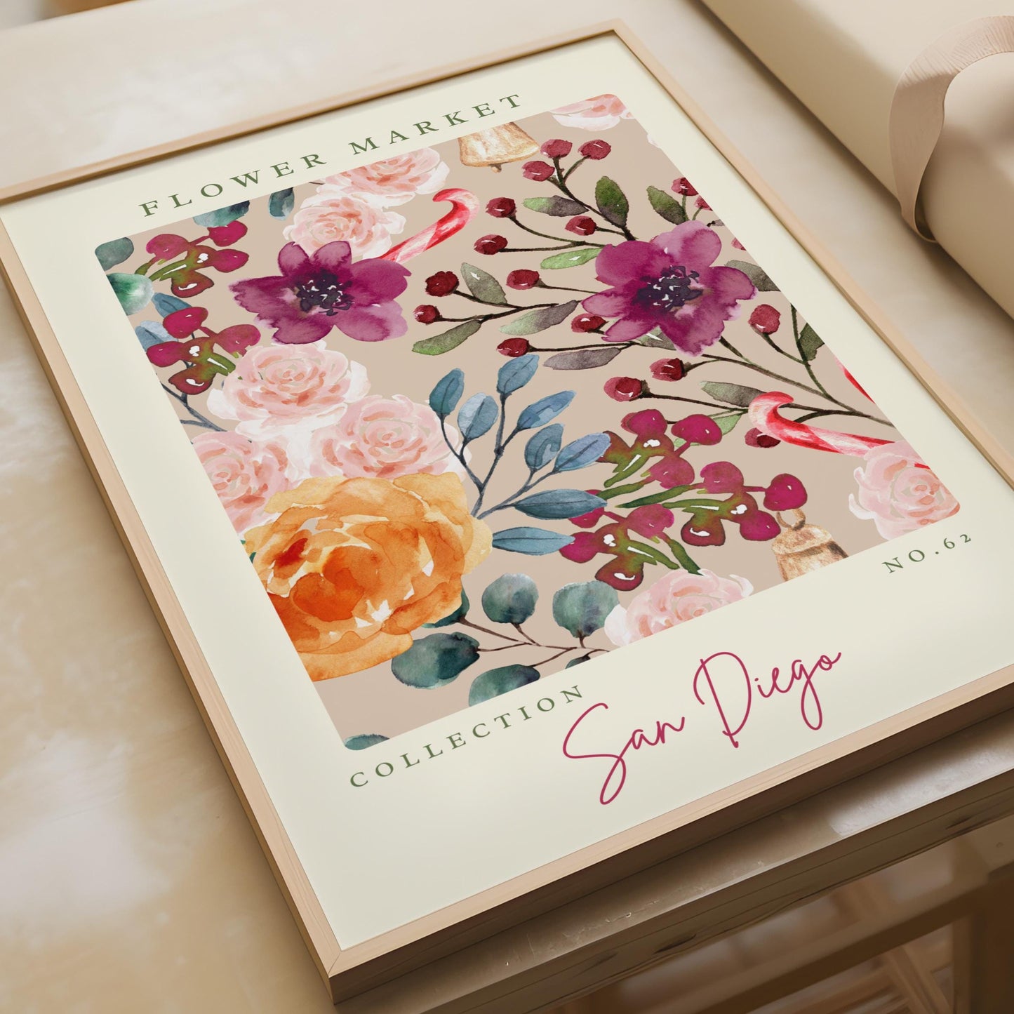 Floral Wall Art Print, Flower Market Collection, Watercolour Flowers, San Diego Poster, Botanical
