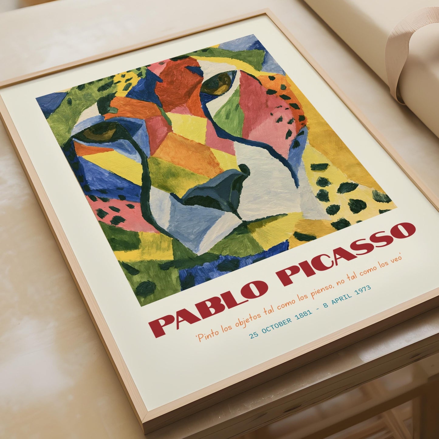 Pablo Picasso Inspired Art Print, Colourful Leopard Portrait, Modern Wall Art, Animal Decor,