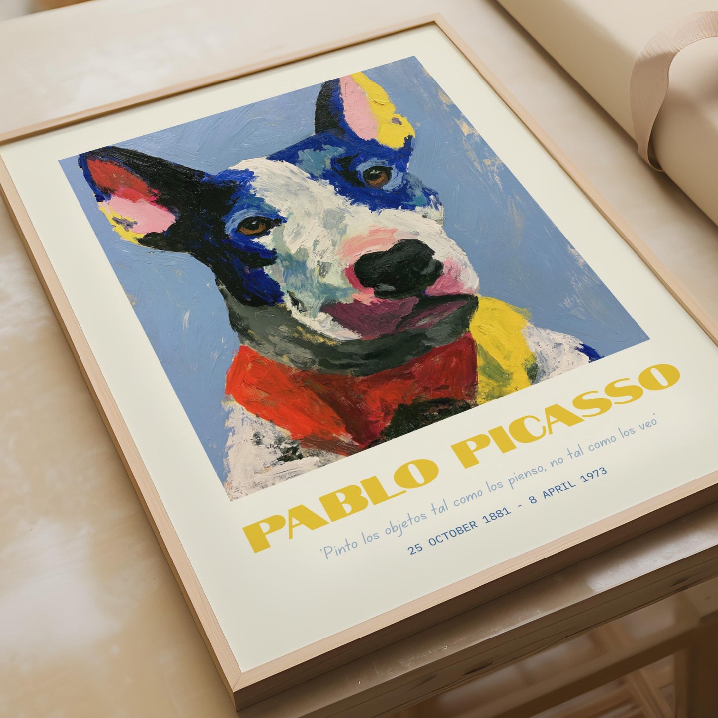 Pablo Picasso Dog Portrait, Colourful Bull Terrier Print, Modern Wall Art, Pet Lover Decor, Gift