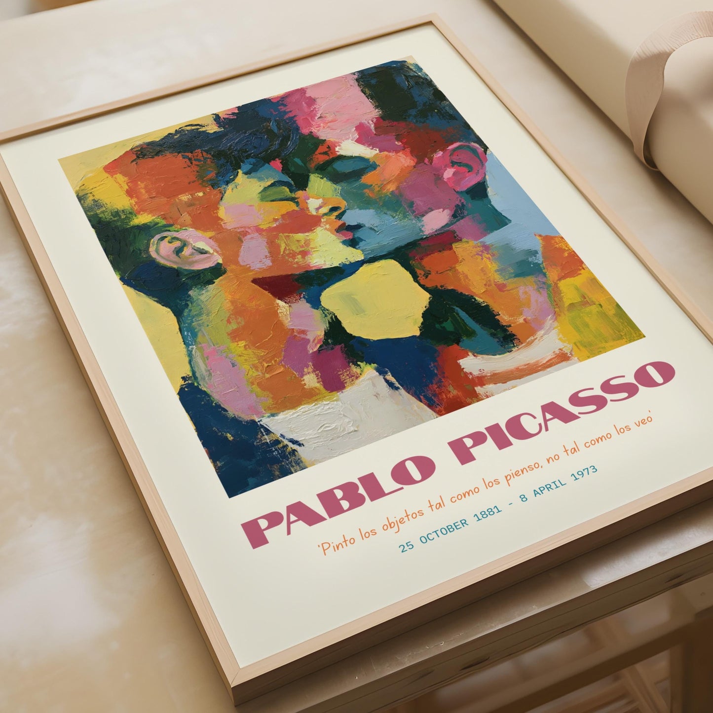 Vibrant Kissing Faces Art Print, Pablo Picasso Inspired, Colourful Wall Art, Modern Home Decor