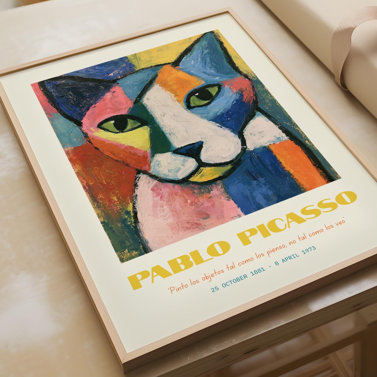 Colourful Cat Art Print, Pablo Picasso Wall Art, Modern Abstract Cat Illustration, Cat Lover Decor,