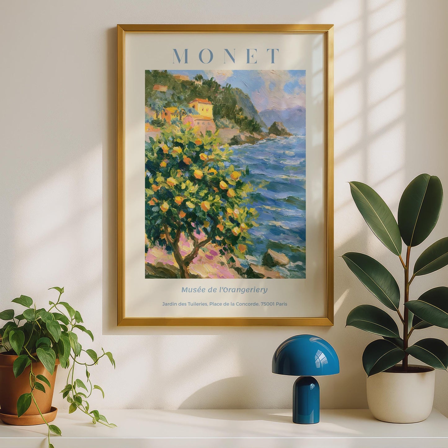 Monet Impressionist Poster, Lemon Tree Coastal Print, Mediterranean Wall Art