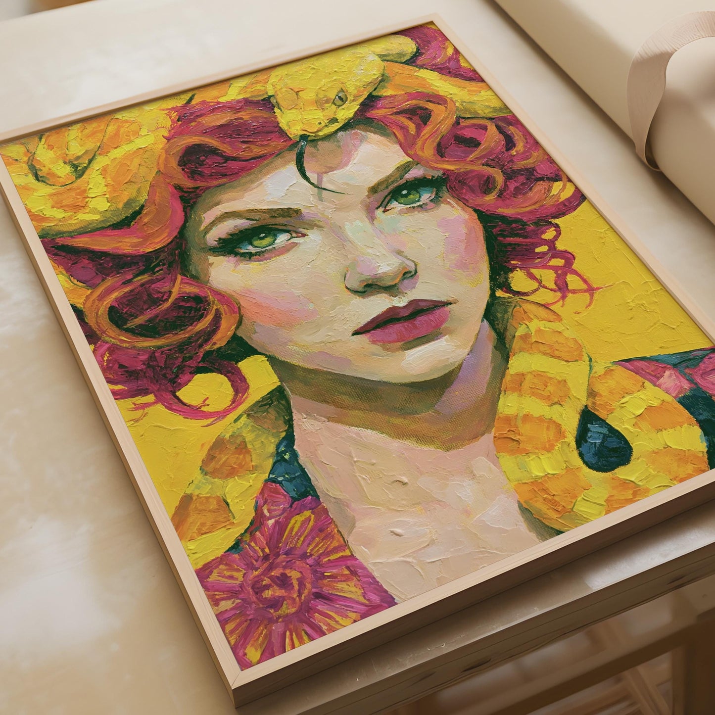 Medusa Print, Greek Mythology Poster, Snake Hair Woman, Bold Colourful Wall Art
