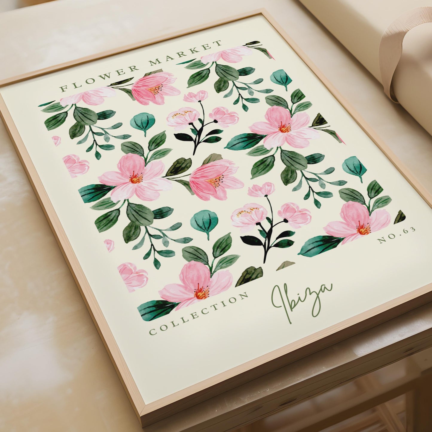 Ibiza Flower Market Art Print, Floral Wall Decor, Pink Blossom Poster, Botanical Artwork