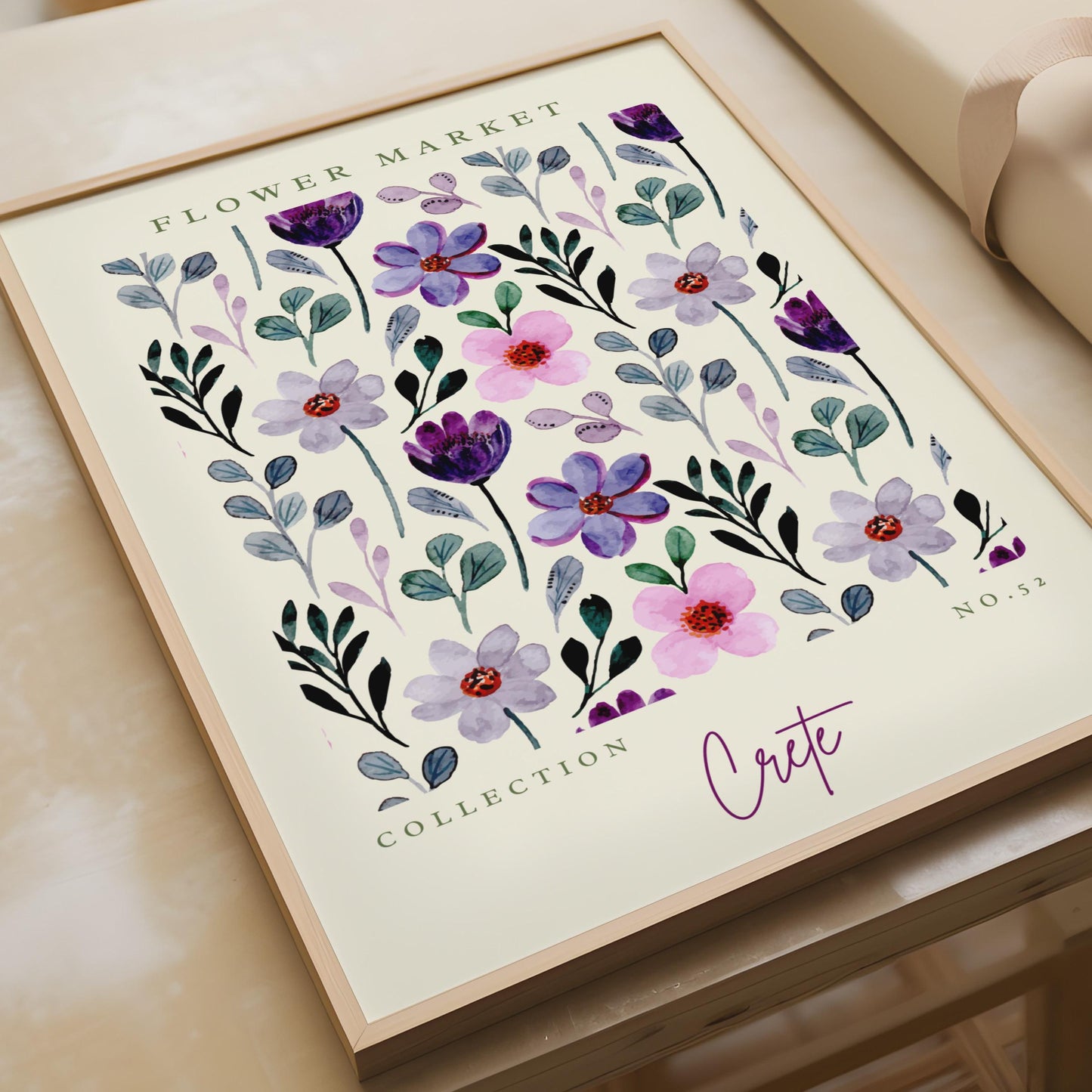 Floral Watercolour Art Print, Flower Market Collection, Crete Wall Decor, Home Art