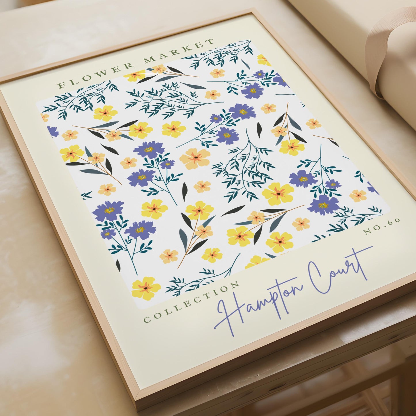 Charming Flower Market Print, Floral Art, Hampton Court Collection, Botanical Wall Art, Yellow and