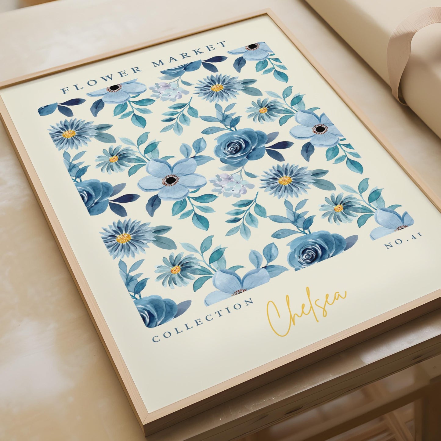Elegant Blue Floral Wall Art, Flower Market Print, Botanical Decor, Modern Home Art, Chelsea