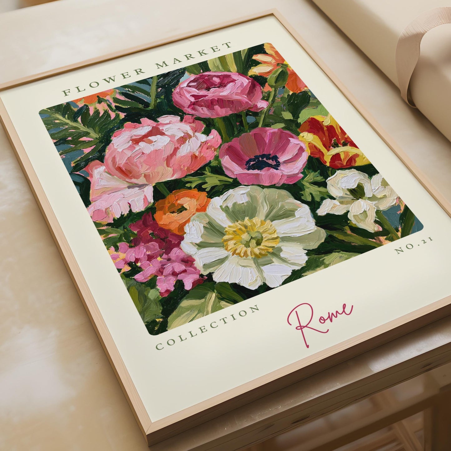 Flower Market Art Print, Floral Artwork, Colourful Wall Decor, Rome Collection No. 21