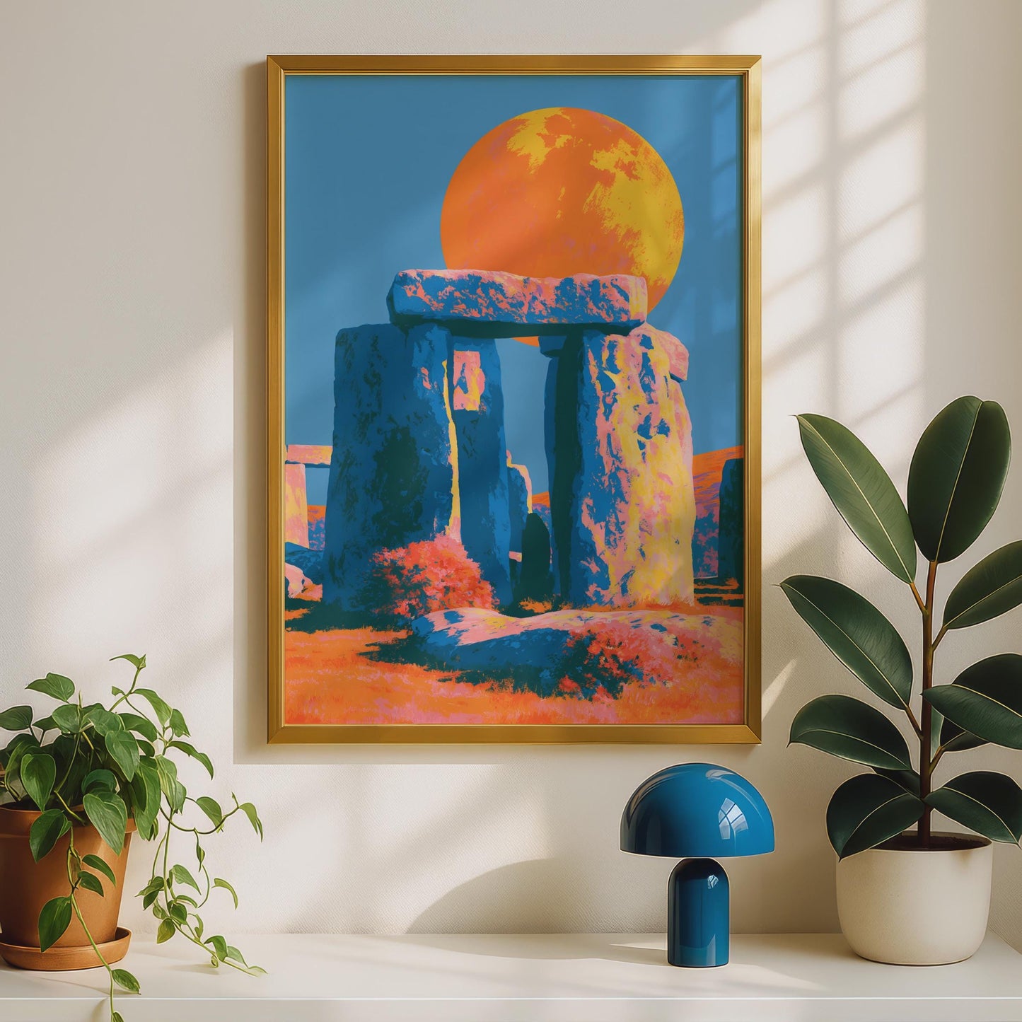 Vibrant Stonehenge Art Print, Colourful Landscape Poster, Bold Rock Formation Wall Art