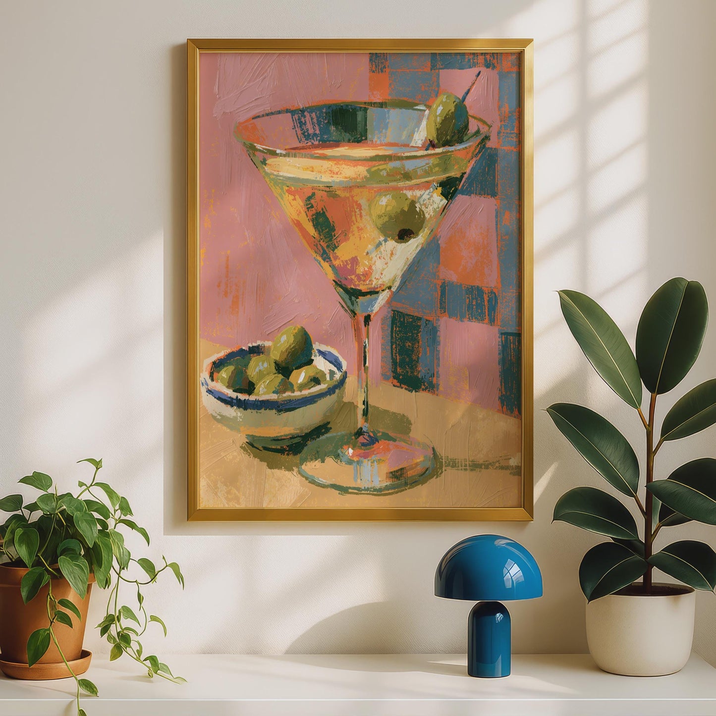 Dirty Martini Cocktail Poster, Olive Bar Cart Wall Art, Retro Drink Print, Kitchen Decor